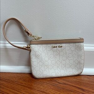 Calvin Klein Cream and Tan Monogram Wristlet